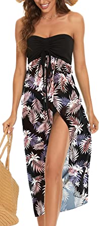 Women's Beach Dress Summer Maxi Sundress Strapless Hawaiian Cover Ups Asymmetrical Wrap Dresses