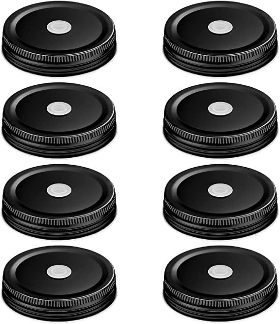 8 Pieces Stainless Steel Regular Mouth Mason Canning Jar Lids with Straw Hole Leak Proof, 2.7 Inch (Black)