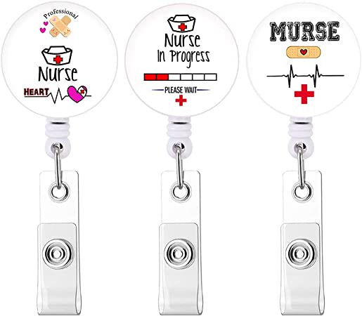 Retractable Badge Holder ID Card Holder Nurse Badge Reel Decorative Badge Holder Decorative Badge Holder Carabiner Reel (Nurse 3pack)