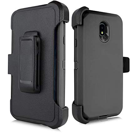 for Samsung Galaxy J7 2018 / J7 Refine / J7V 2nd Gen / J7 Star / J7 Top Case, Heavy Duty Defender Case, Belt Clip Holster w/ [Built-in Screen Protector] Shockproof Drop-Proof Cover (Black)