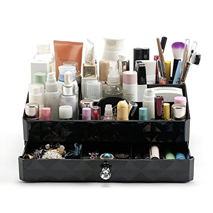 Cosmetic Storage Makeup Organizer,Jewelry Tray Rack,Desk Organizer Supplies Caddy Tray with Drawers (black)