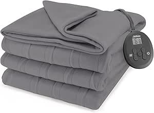 Sunbeam Electric Royal Ultra Fleece Heated Blanket, 12 Heat Settings, 12-Hour Selectable Auto Shut-Off, Fast Heating, Warm and Cozy, Iron Grey Color, Twin, 84" x 62"