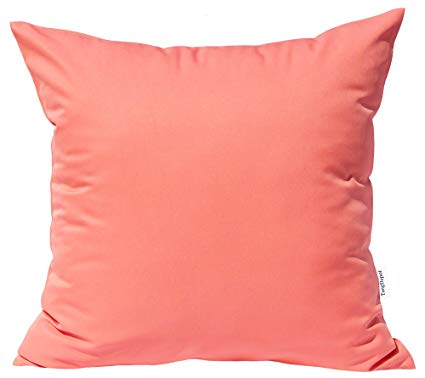 TangDepot Durable Faux Silk Solid Pillow Shams, Euro Shams, European Throw Pillow Covers, Indoor/Outdoor Cushion Covers - (24"x24", Coral)