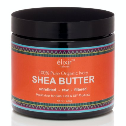 Elixir Naturel Best Organic Ivory African Shea Butter - 100 Natural Pure Grade A Unrefined Raw - Great Moisturizer for Skin and Hair - Excellent for DIY Products - Large 16 oz Jar