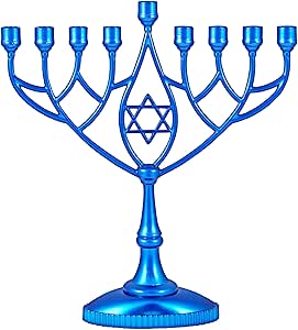 Zion Judaica Classic Geometric Menorah Chanukiah 9" Silver Plated Chanukah Candle Minorah Fits Standard Hanukkah Candles Traditional Shape Chanukkah Menora - Metallic Blue