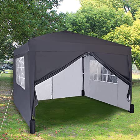 mcc direct Pop-up Gazebo 3m x 3m with Sides 2 Wind Bars & 4 Weight Bags & Silver Protective Layer Waterproof Marquee Canopy WS (Grey)