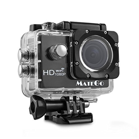 Matego Sports Action Camera WiFi Wireless Waterproof Camera 1080P Video Resolution 12MP Photo Resolution 1.5 Inch Screen 150 Degree Wide-angle Lens