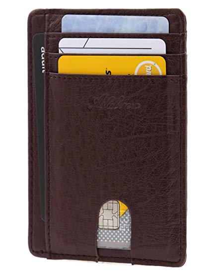 AslabCrew Slim Minimalist Front Pocket RFID Blocking Leather Wallets for Men Women