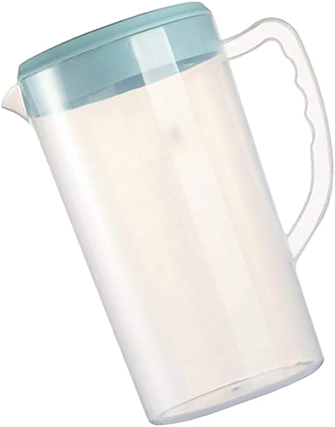 DOITOOL Gallon Pitcher with Adjustable Cover- 2600ML Water Filter Pitcher with Lid- Heat Resistant Transparent Plastic Pitcher for Juice Iced Tea Beverage Lemonade （ Blue ）