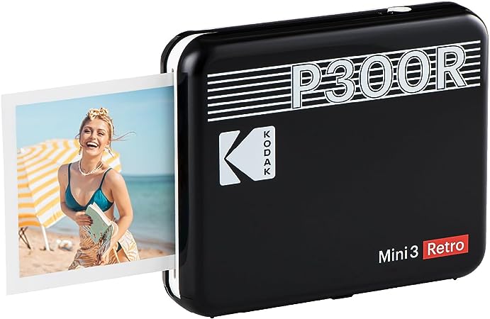 KODAK Mini 3 Retro 4PASS Portable Photo Printer (3x3 inches)   8 Sheets, Black