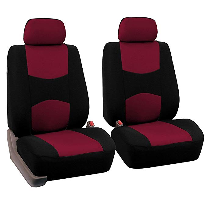 FH Group FB050102 Flat Cloth Seat Covers (Burgundy) Front Set – Universal Fit for Cars Trucks & SUVs