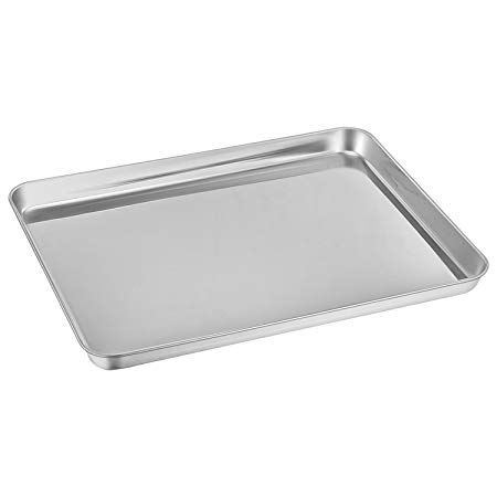 E-far Baking Pan, Baking Sheet Pure Stainless Steel Cookie Sheet Pan Rectangle Size, Non Toxic & Healthy, Rust Free & Mirror Finish, Easy Clean & Dishwasher Safe