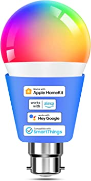 meross Smart Bulb Smart Bulb Alexa Light Bulb B22 Compatible with Apple Homekit, Alexa, Google Home, Siri Voice Control Dimmable Multicolor LED Light Bulb Equivalent 9W Rgbcw (MSL120DHK)