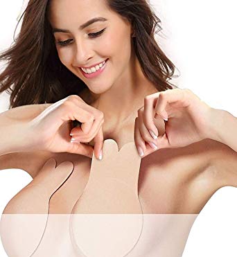 MITALOO Women Invisible Lift Nipplecovers Self Adhesive Strapless Backless Sticky Bra Beige (for B-D)