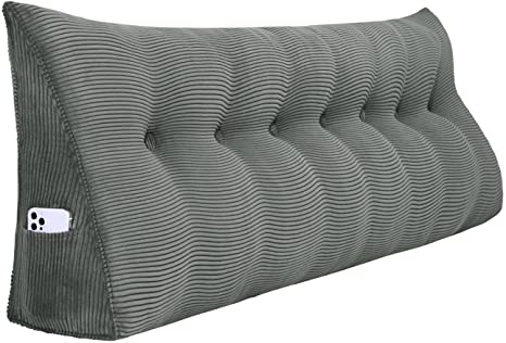 WOWMAX Wedge Body Positioners Pillow Reading Bedrest Throw Pillows Large Bolster Headboard Back Support Lumbar Cushion Pillow for Daybed with Removable Cover Corduroy Grey 76 Inches