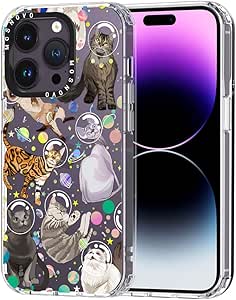 MOSNOVO for iPhone 14 Pro Case, [Buffertech 6.6 ft Drop Impact] [Anti Peel Off] Clear Shockproof TPU Protective Bumper Phone Cases Cover with Space Cat Design for iPhone 14 Pro