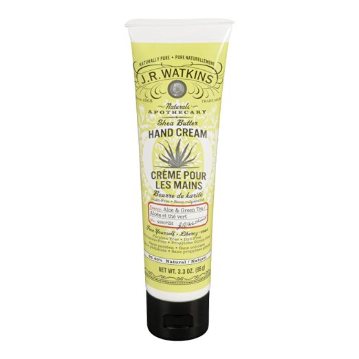 J.R. Watkins Natural Shea Butter Hand Cream, Aloe & Green Tea, 3.3