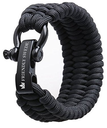 The Friendly Swede Trilobite Extra Beefy 500 lb Paracord Survival Bracelet with Stainless Steel Black Bow Shackle