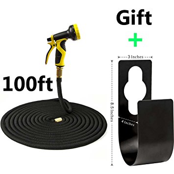 Rominetak 100FT Garden Hose   [9 Functions Spray Nozzle]   [Metal Wall Hose Hanger] Strongest Expandable Kink-Free Double Latex Core Solid Pure Brass Connector perfect for Car Washing Garden Watering