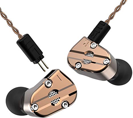 RevoNext QT5 in Ear Monitor, Noise-Isolating Headphones Dual Driver Earbuds 1DD 1BA Banlanced Armature with Dynamic Heavy Metal Shell Deep Bass HiFi Earbuds with Detachable Cables (coppery)