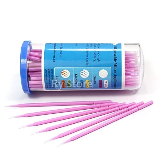 100 PCS S Size 1.0mm Head Disposable Micro Brushes Swab Applicators Tube for False Individual Eyelashes Extension Graft Glue Remover Sticks Tools