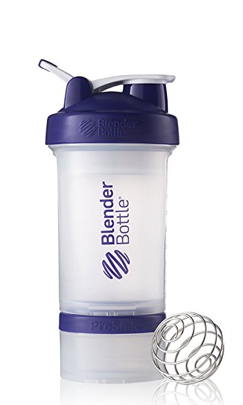 BlenderBottle ProStak System with 22-Ounce Bottle and Twist n' Lock Storage, Clear/Purple