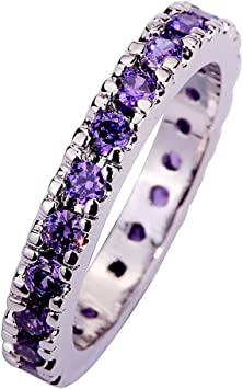 Veunora 925 Sterling Silver Created Amethyst Filled Stacking Eternity Love Promise Ring Band