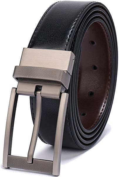 Belts for Men Reversible Leather 1.25” Waist Strap Fashion Dress Buckle Beltox