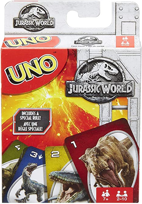 UNO Card Game, Jurassic World 2 Theme, for 2 to 10 Players Ages 7 Years and Older