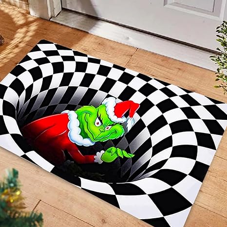 Christmas Door mat, Christmas Non-Slip Visual Door Mat, 3D Visual Illusion Fluffy Carpet, Illusion Doormat, for Christmas Indoor Outdoor Home Party (60 * 90Black)