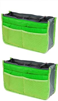 Two Pack of Purse Organizer Insert Handbag Pouch Tidy & Neat with 13 Pocket (Green)