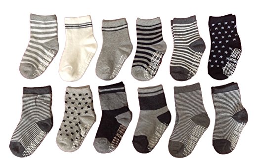 LLS Baby Boy's 12 Pairs Pack Non-Skid Cotton Socks One Size Multiple Color