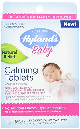 Hyland's Baby Calming Tablets, Natural Relief of Sleeplessness, Fussiness, and Irritability for Infants, 125 Count