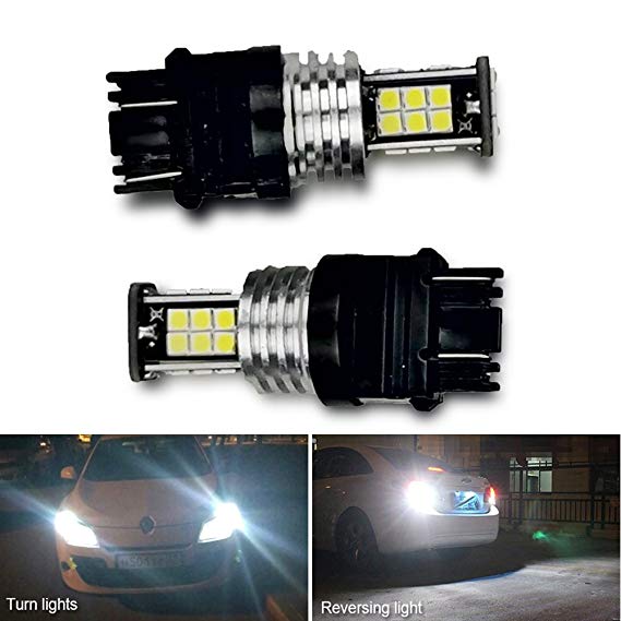 2pcs 3056 3156 3057 3157 LED Bulbs with Projector for Backup Reverse Lights Lights 3030 1600lms 24smd Ultra Bright T25 P27W LED Bulbs for Front Turn Signal Light 6000K Xenon White 1 Year Warranty