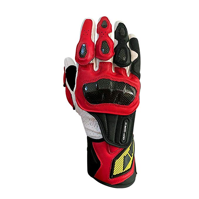 Full finger Carbon Fiber Motorcycle Gloves for Men GP-PRO Genuine Leather Motor Racing Gloves(G07-Red, Large)