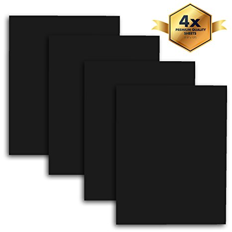 MiPremium PU Heat Transfer Vinyl, HTV Black Iron On Vinyl 12” x 10” (4 x Sheets), for T Shirts Sports Clothing & other garments and fabrics, Easy Cut, Easy Weed & Press black htv vinyl (Black)