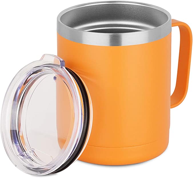 HASLE OUTFITTERS 12oz Stainless Steel Insulated Coffee Mug with Handle, Metal Double Wall Vacuum Travel Mug, Reusable Tumbler Cup with Lid 1 Pack, Orange
