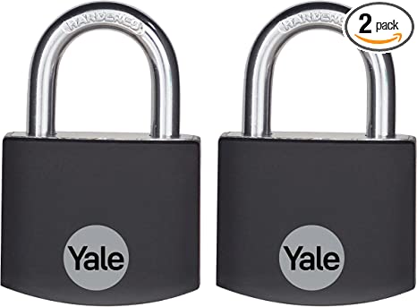 Yale Small Covered Aluminum Padlock with 3 keyed Alike Keys for Gym Locker, Luggage, and Cases (2 Pack)