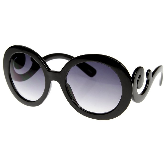 Designer Oversized High Fashion Sunglasses w Baroque Swirl Arms Black