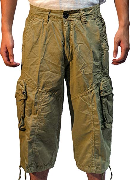 Stone Touch Mens Military-Style Solid Cargo 19quot Capri shorts