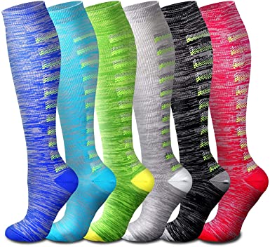 QUXIANG Compression Socks for Men and Women, Sports Plantar Fasciitis Arch Support Running Gym Knee High Stamina Socks