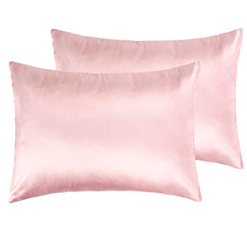 NTBAY Silky Satin Standard Pillowcases Set of 2, Super Soft and Luxury, Hidden Zipper Design, Pink