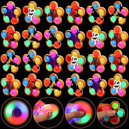 C. N. Halloween Party Favors 24 Pack Light Up Fidget Spinners Halloween Treats Kids Light Up Halloween Toys Halloween Goodie Bag Fillers Glow in The Dark Party Supplies Halloween Prizes Game Toys