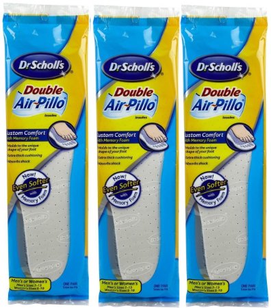 Dr Scholls Insoles Air-Pillo Cushioning with Memory Foam - 3 Pairs Mens Sizes 7-13 and Womens Sizes 5-10
