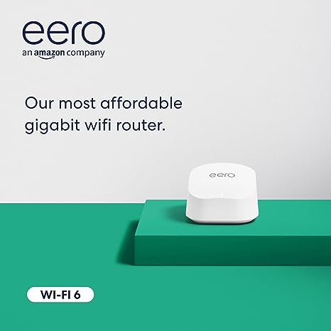 Amazon eero 6  dual-band mesh Wi-Fi 6 router, with built-in Zigbee smart home hub and 160 MHz client device support