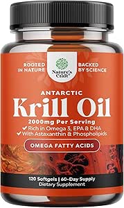 Antarctic Krill Oil 2000mg Softgels Per Serving - Omega 3 Krill Oil Supplement with EPA DHA & Astaxanthin for Brain Joint & Heart - 3rd Party Lab Tested No Gluten GMOs or Fishy Aftertaste - 2 Months