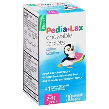 Pedia-Lax Children's Chewable Magnesium Hydroxide Laxative Tablets, Watermelon Flavor, 30-Count Boxes (2 Pack)