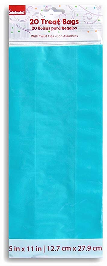 Teal Cellophane Treat Bags with Twist Ties - 20 count