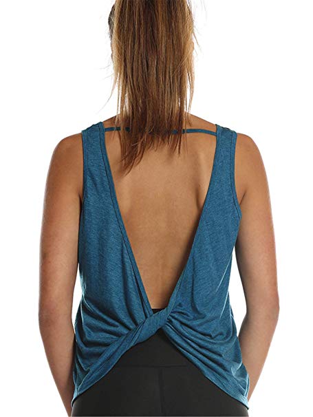 icyzone Workout Tank Tops for Women - Open Back Strappy Athletic Tanks, Yoga Tops, Gym Shirts