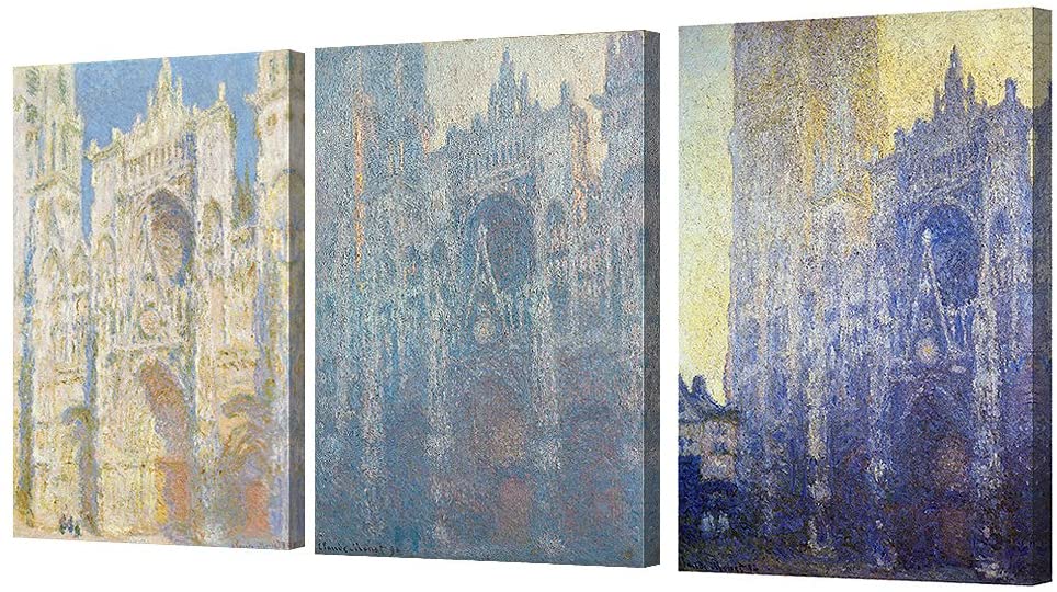 DECORARTS - Rouen Cathedral Series(Triptych), Claude Monet Art Reproduction. Giclee Canvas Prints Wall Art for Home Decor 16x24, 3pcs/Set